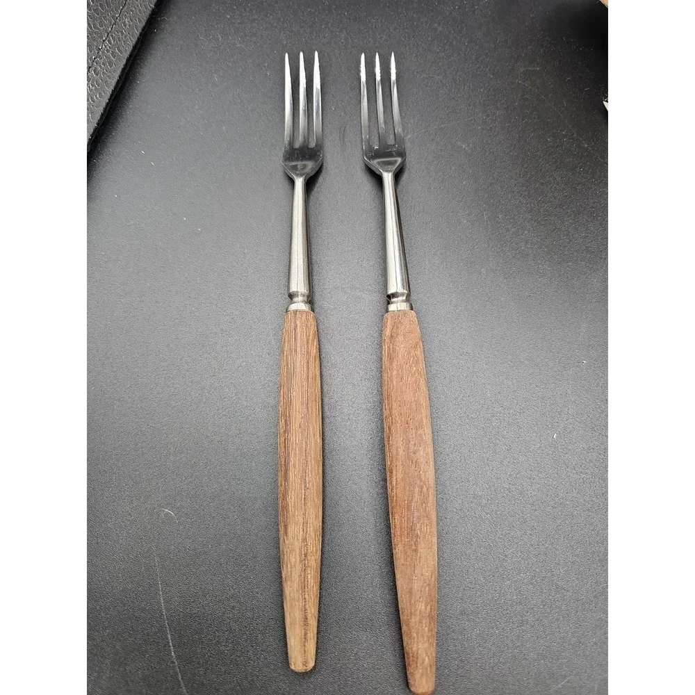 JAPANESE ROSEWOOD STAINLESS STEEL COCKTAIL/FONDUE FORK SET